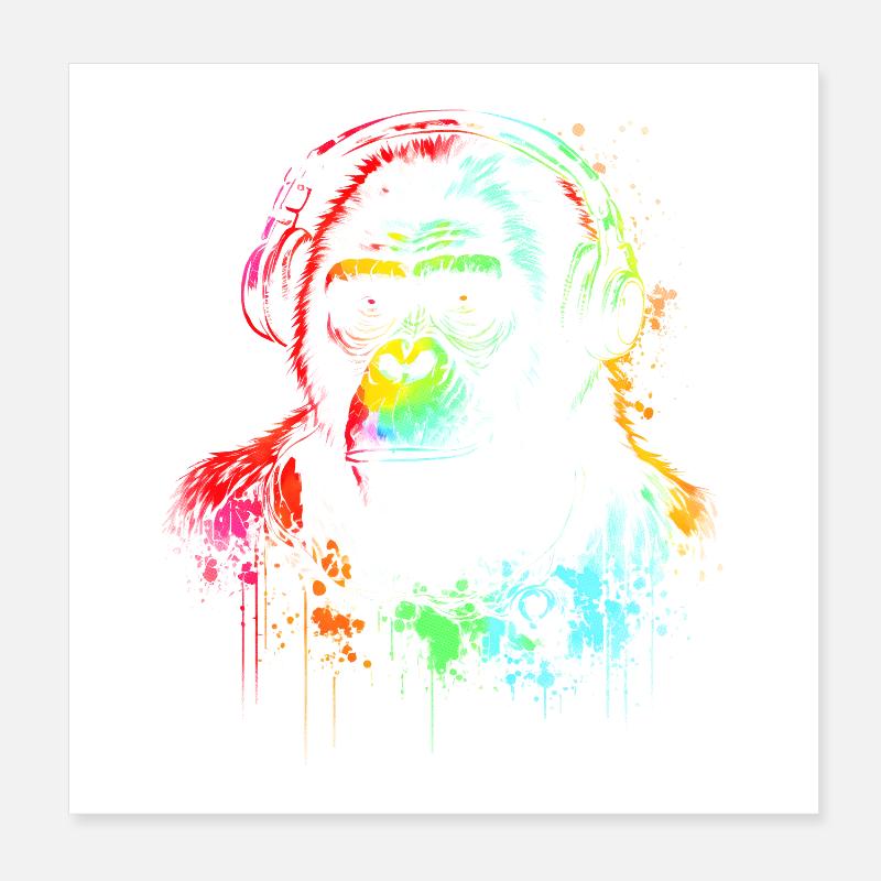 Casque d’écoute gorille arc-en-ciel Poster 20 x 20 cm