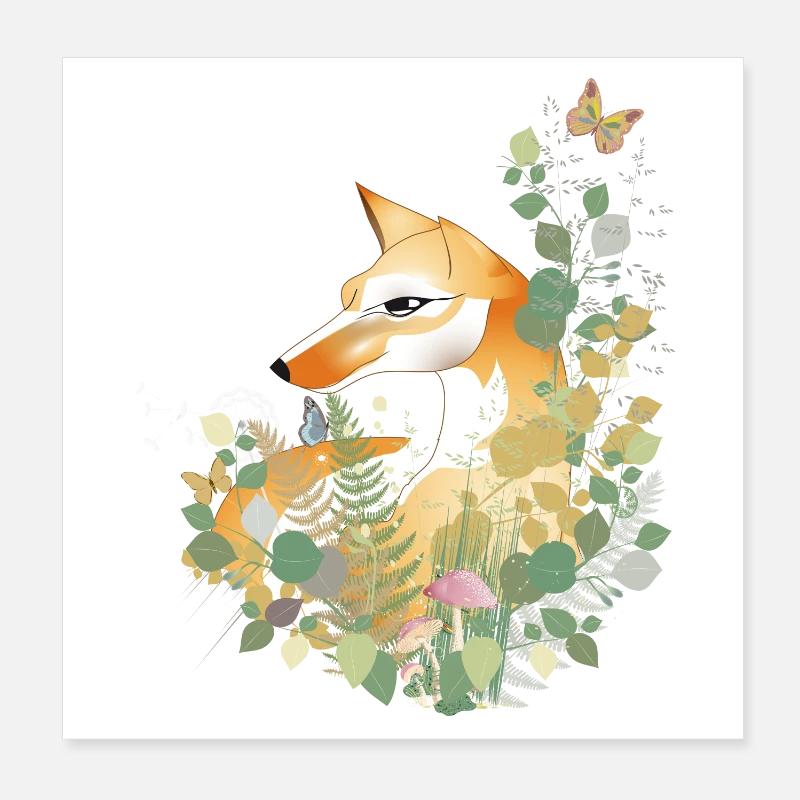 Beau renard dessiné à la main dans la prairie Poster 20 x 20 cm