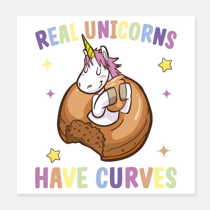Echtes Einhorn hat Kurven mollig Einhornfan Poster 20x20 cm
