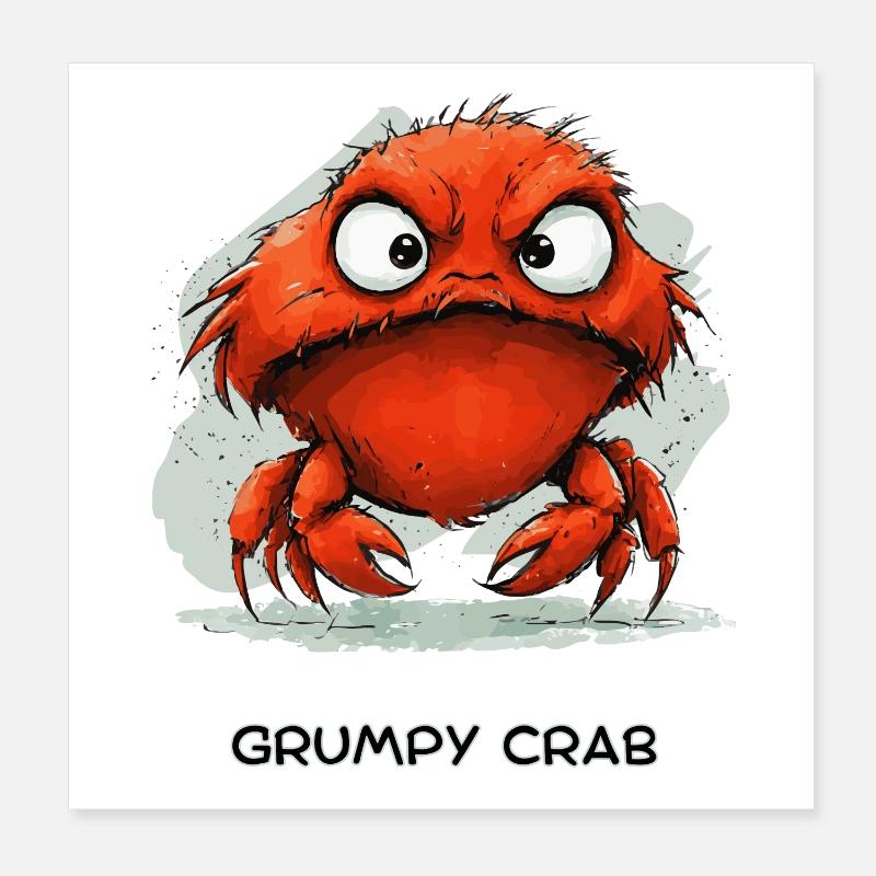 Grumpy Crab - Mürrische Cartoon Krabbe Design Poster 20x20 cm