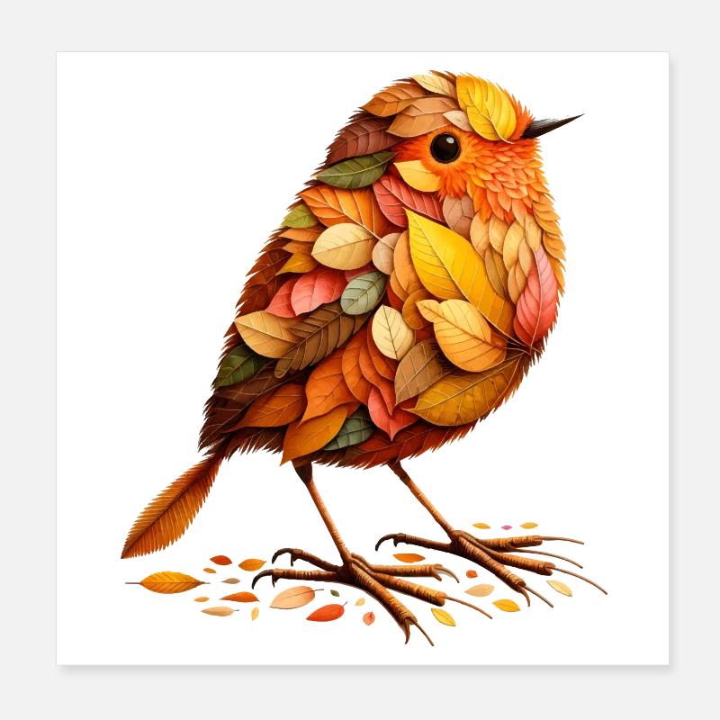 Un oiseau, conçu à partir de différentes feuilles Poster 20 x 20 cm