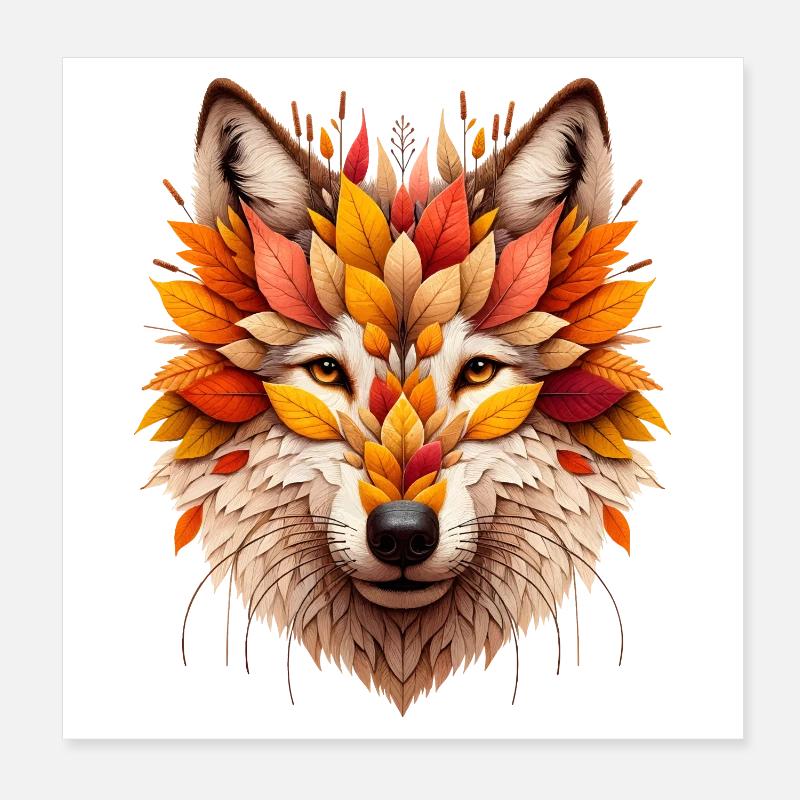 Grand loup, conçu à partir de différentes feuilles Poster 20 x 20 cm
