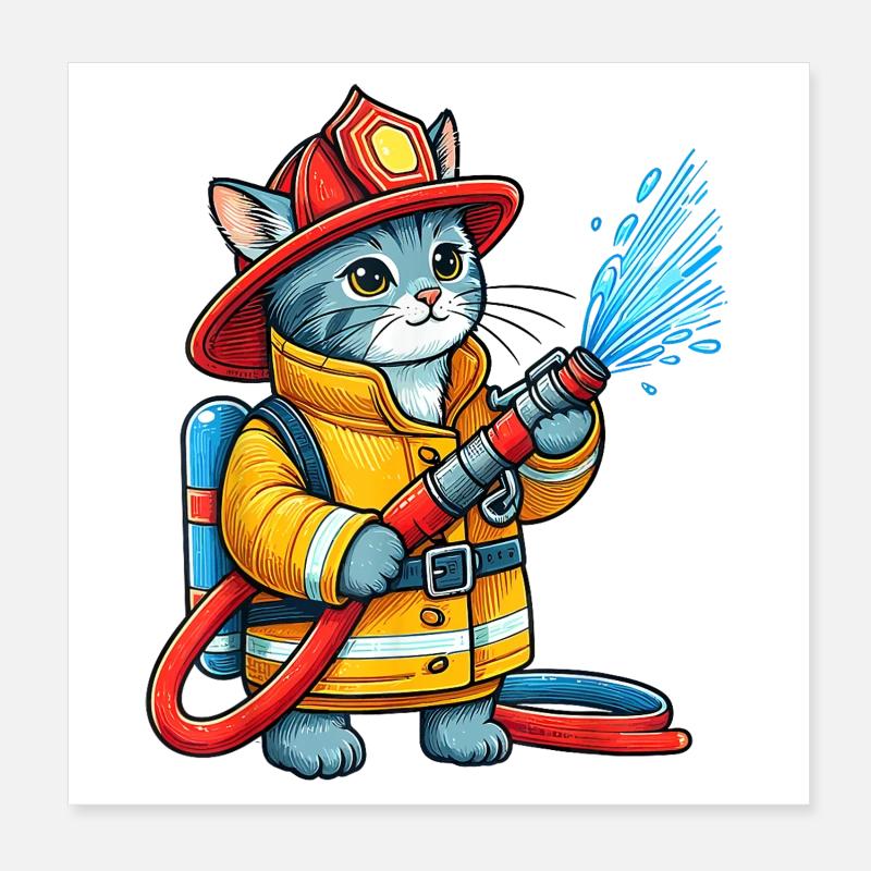 Firefighter Kitten Splash Poster 8" x 8" (20x20 cm)