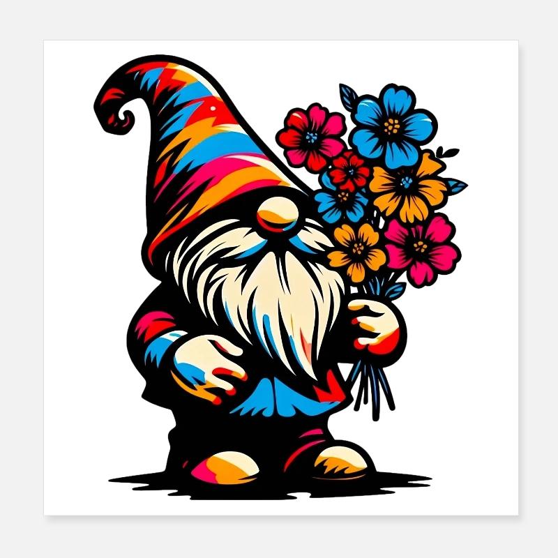 Zwerg mit Blumen Poster 20x20 cm