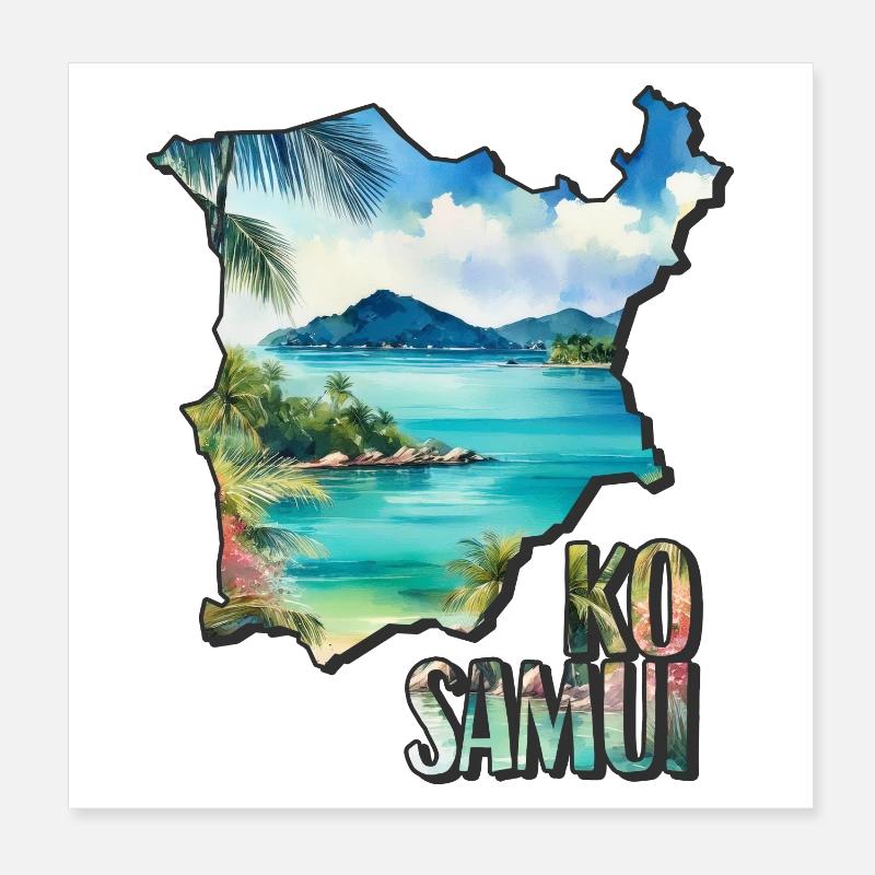 Carte aquarelle Ko Samui Poster 20 x 20 cm
