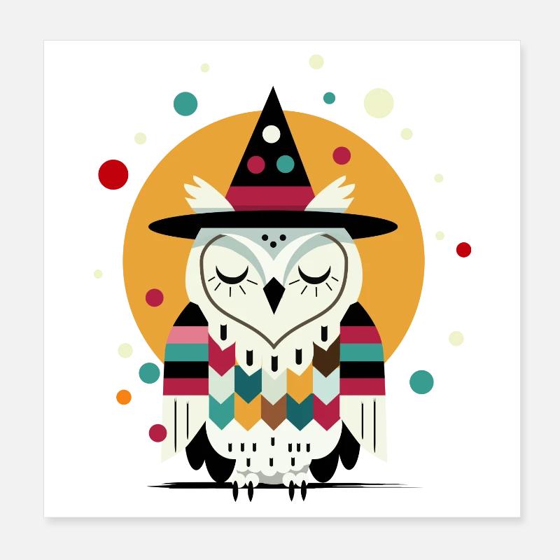 Magische Eule im Halloween-Stil mit Hexen Hut Poster 20x20 cm