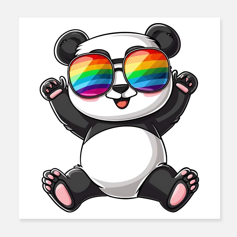 Panda Cartoon mit einer Pride Rainbow Brille. Poster 20x20 cm
