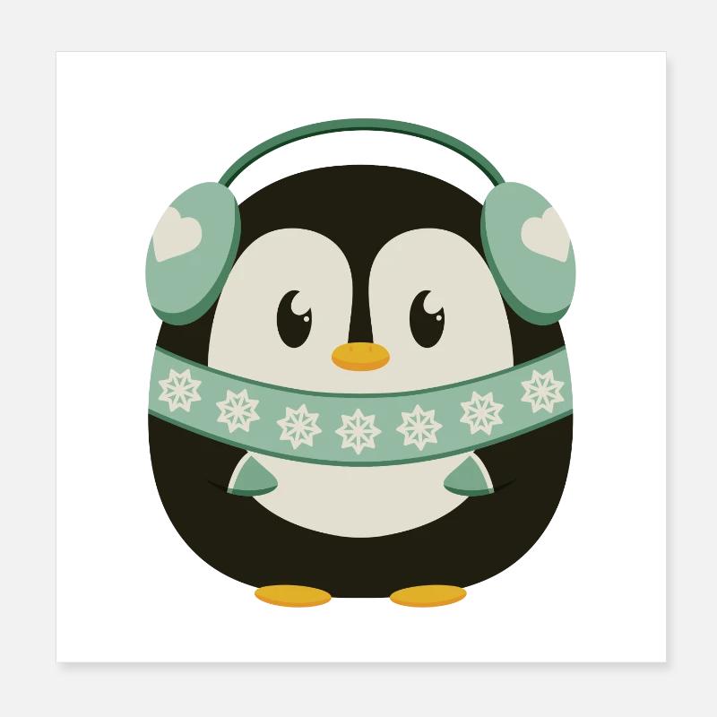 Pingouin mignon avec cache-oreilles en mode hiver Poster 20 x 20 cm