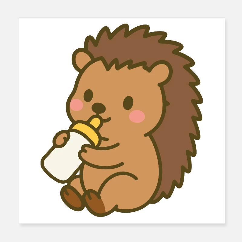 Hedgehog with milk bottle Poster 8" x 8" (20x20 cm)