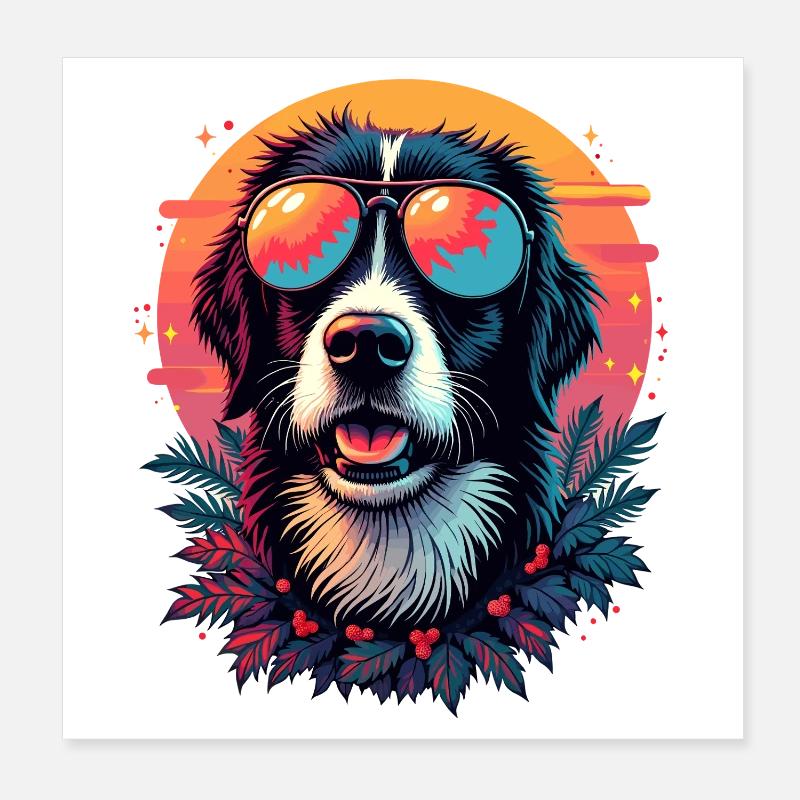 Chien tropical avec lunettes de soleil Poster 20 x 20 cm