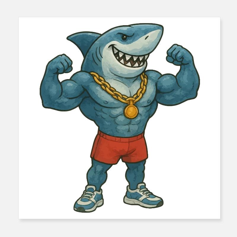 requin-bande dessinée-bodybuilder Poster 20 x 20 cm