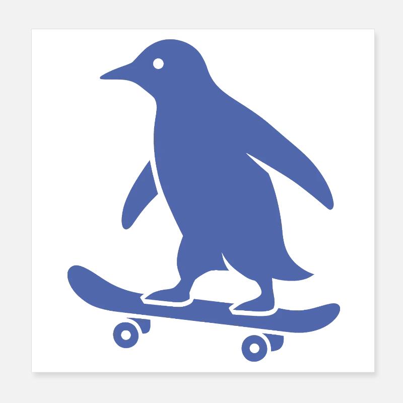 Silhouette minimaliste de pingouin skateboarder Poster 20 x 20 cm