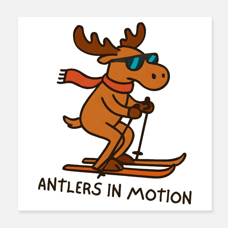 Coole Elch-Ski-Illustration Poster 20x20 cm
