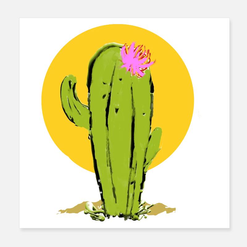 Cactus avec fleur abstraite Poster 20 x 20 cm