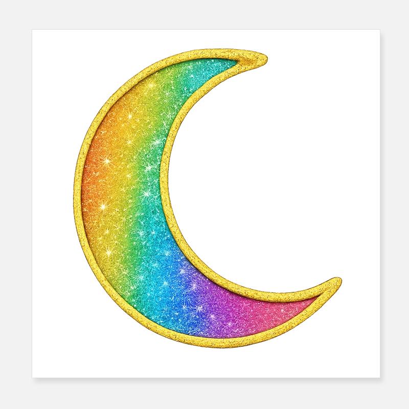 Regenbogen Mond Glitzer Design Poster 20x20 cm