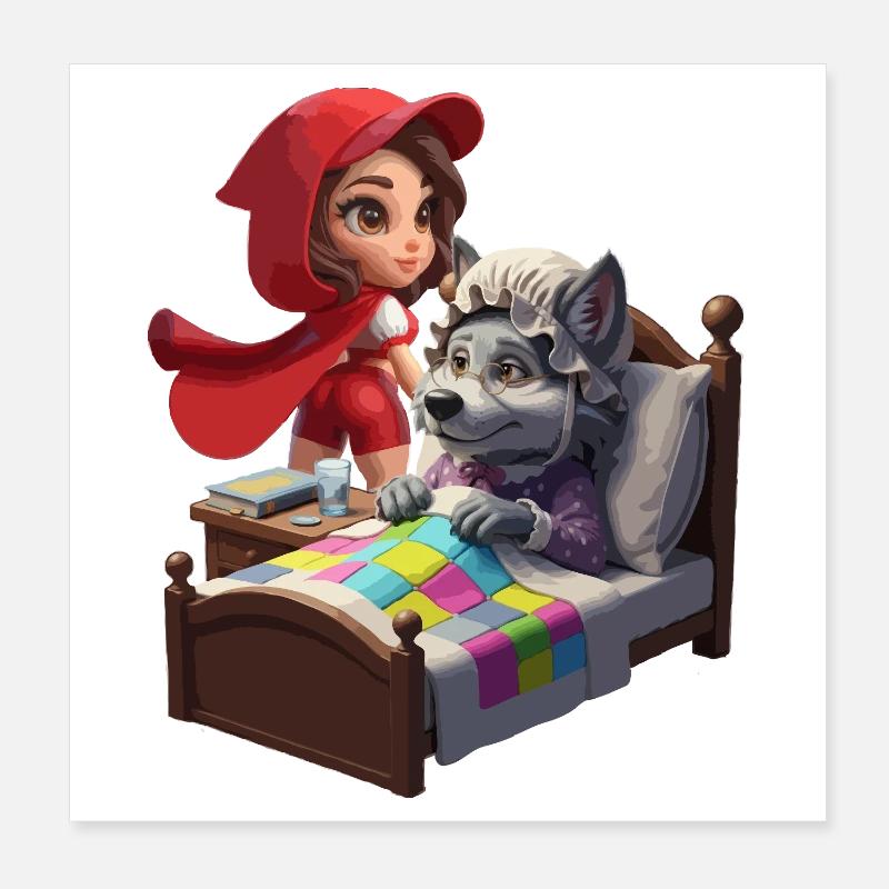 Rotkäppchen bei Oma Wolf Poster 20x20 cm