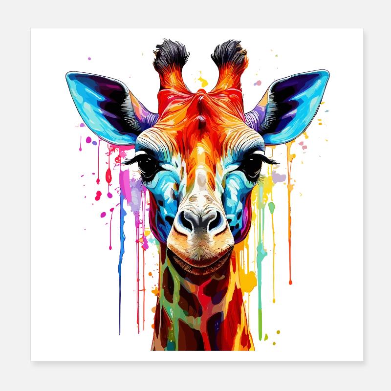 Lebendige Giraffe Farbexplosion Poster 20x20 cm