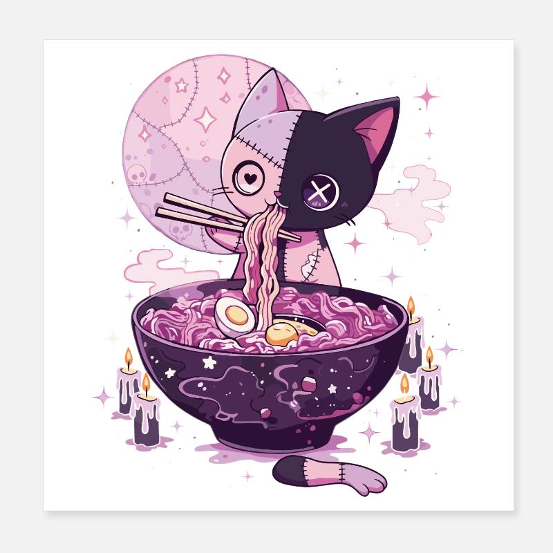 Kawaii Goth Pastel Chat Zombie Ramen Poster 20 x 20 cm