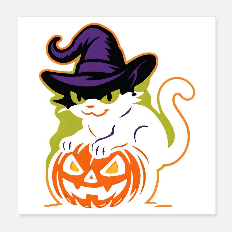 Wizard Cat and Luminous Pumpkin Poster 8" x 8" (20x20 cm)