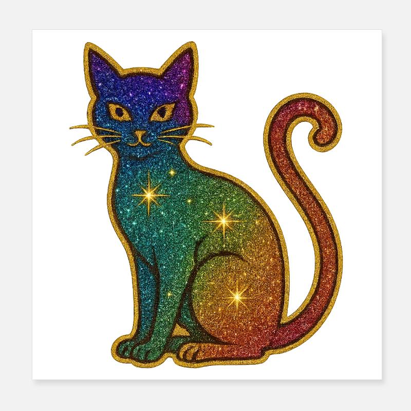 Regenbogen Glitzer Katze zu Halloween Poster 20x20 cm