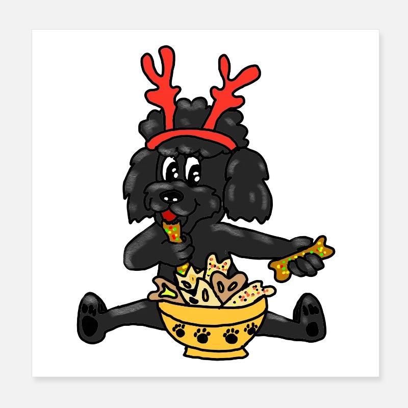 Caniche de Noël avec des bois Poster 20 x 20 cm