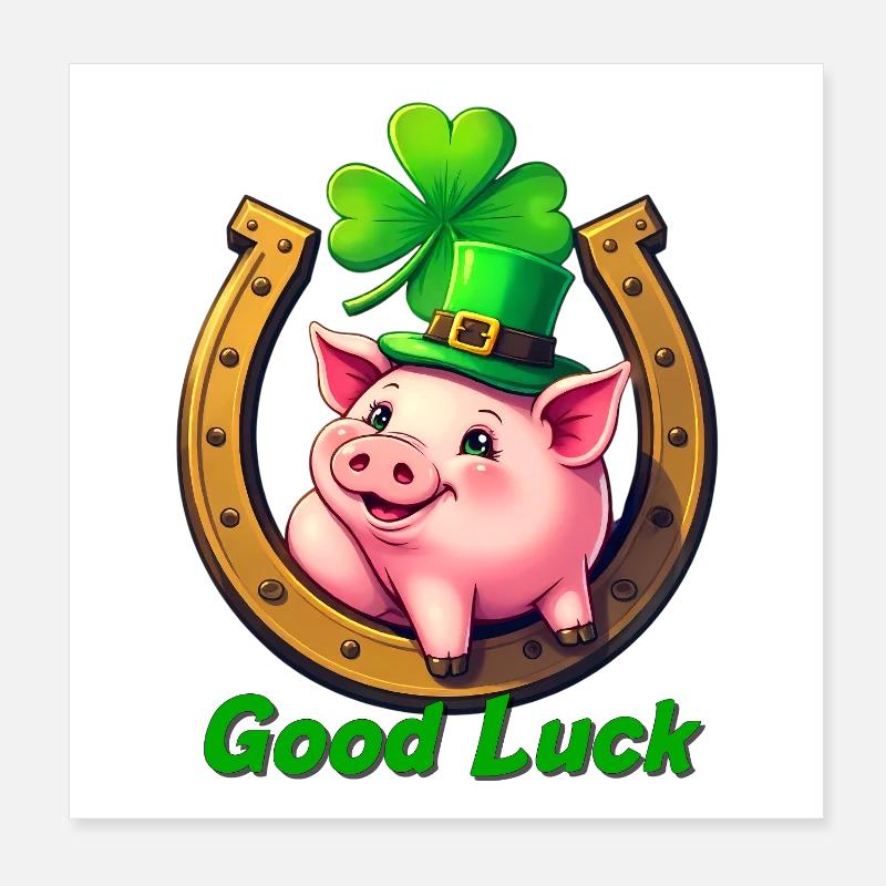 Glücks-Schwein mit Kleeblatt Poster 20x20 cm