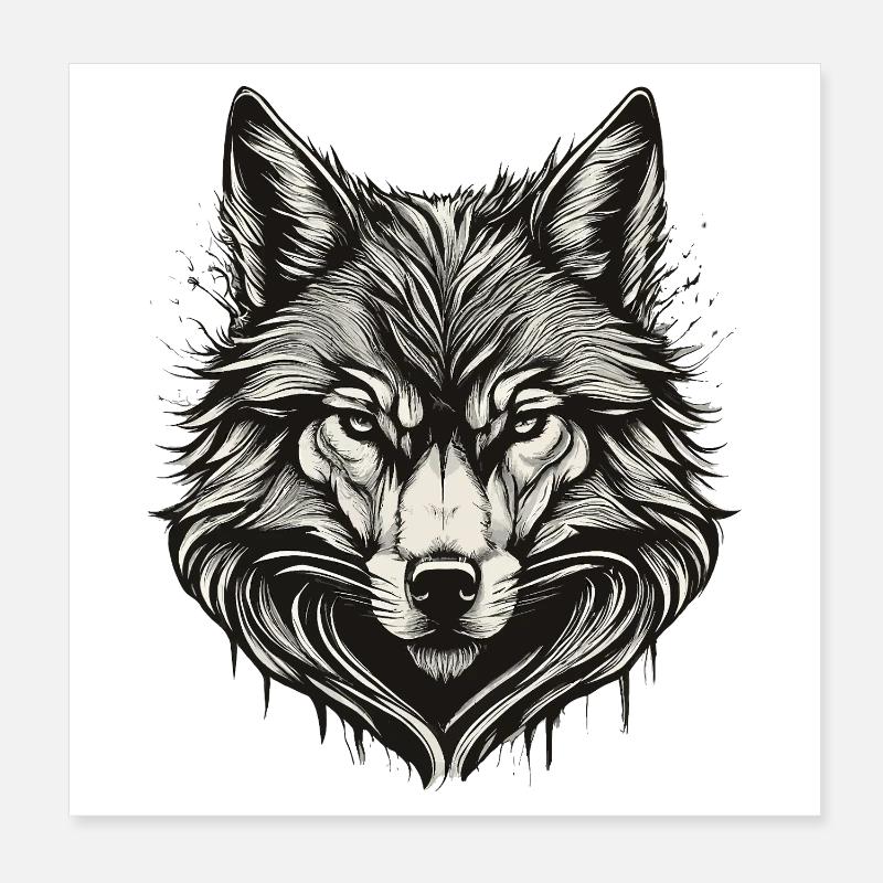 Wolfskopf-Tinte graviert Poster 20x20 cm