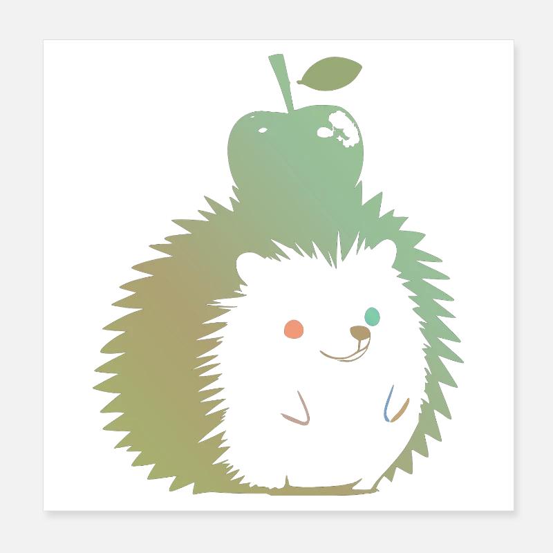 Pastel Hedgehog with Apple Poster 8" x 8" (20x20 cm)