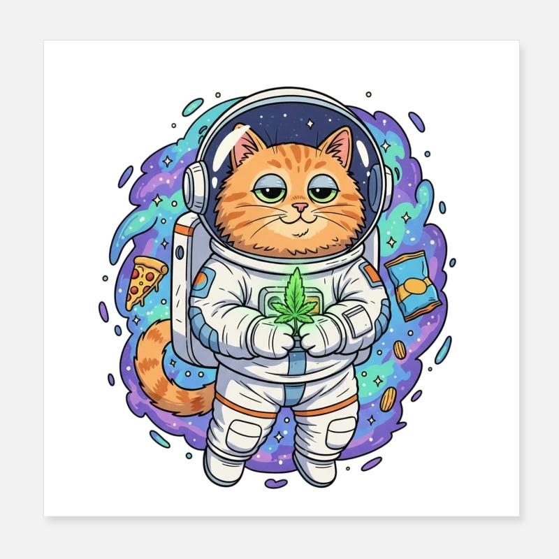 Space Weed Cat Poster 20x20 cm