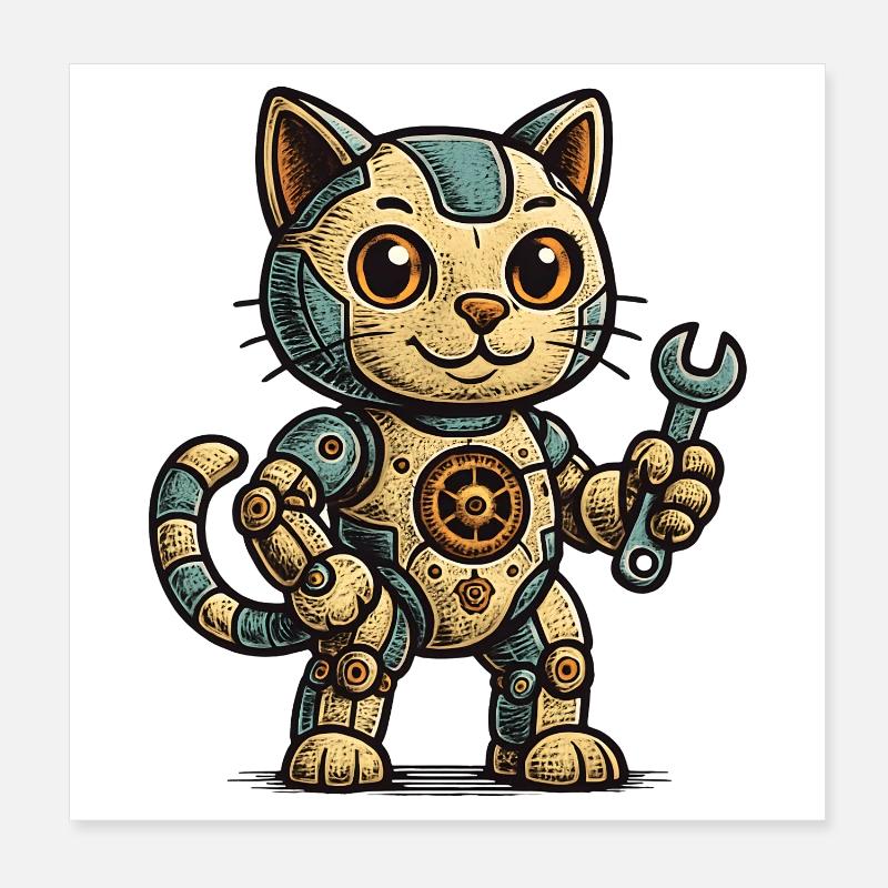 Steampunk-Katze Schrauberheld Poster 20x20 cm