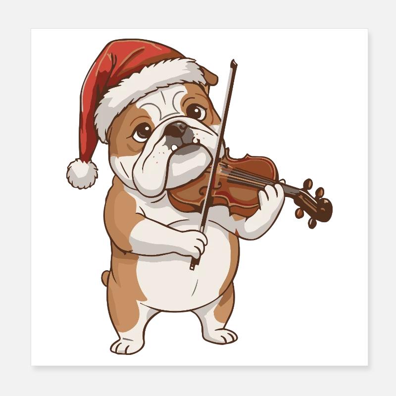 Chien bouledogue de Noël jouant du violon Poster 20 x 20 cm