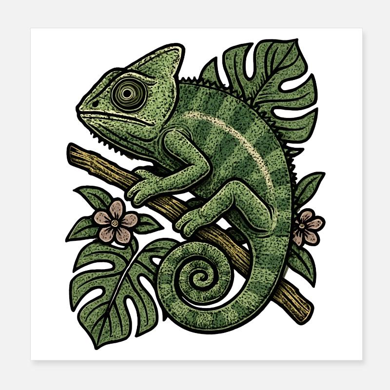 Caméléon dans le Royaume de la Feuille Poster 20 x 20 cm