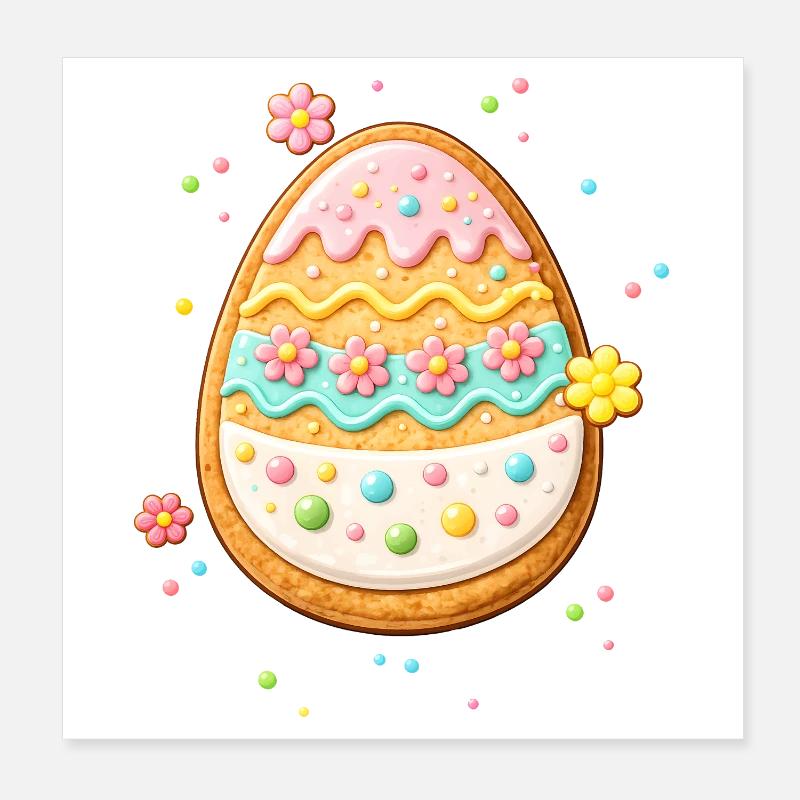 Decorated Easter egg as a cookie with colorful frosting Poster 8" x 8" (20x20 cm)