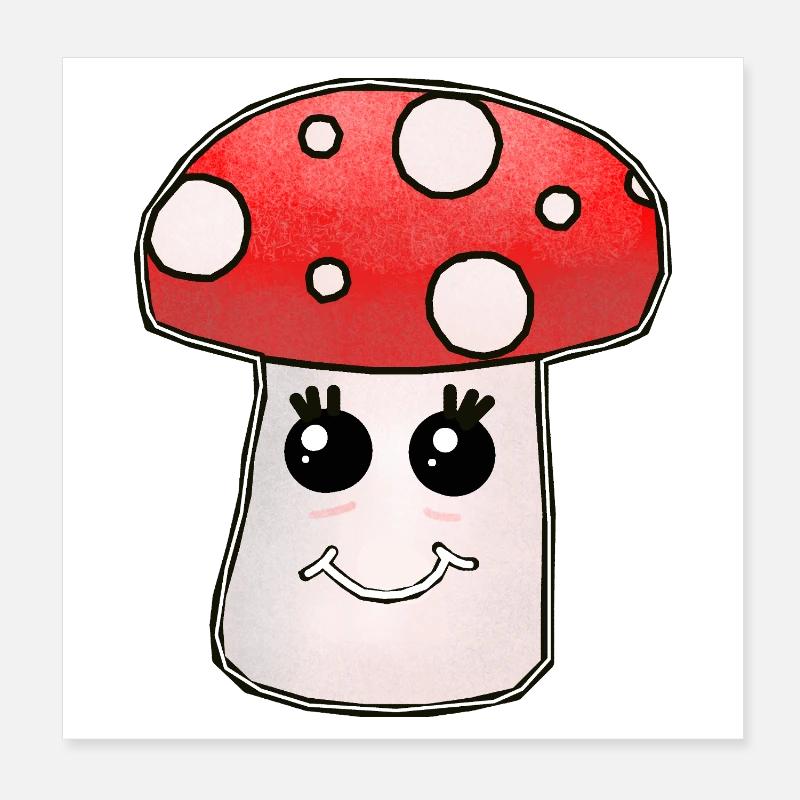 Kawaii Mushroom Toadstool Mushrooms - Poster 8" x 8" (20x20 cm) - white
