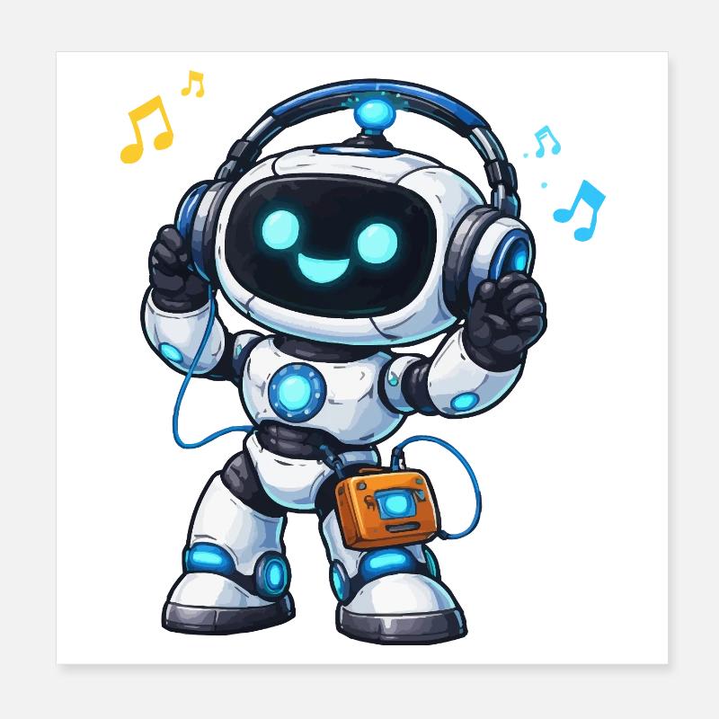 Weltraum-Roboter DJ mit Kopfhörern Poster 20x20 cm