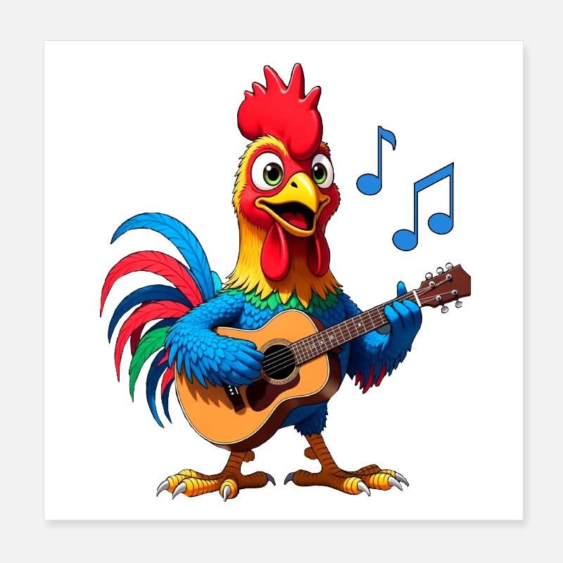 Hahn an der Gitarre Poster 20x20 cm