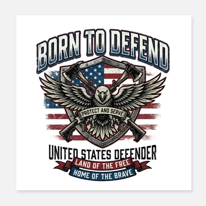 Born to Defend USA Eagle Emblem Poster 20x20 cm