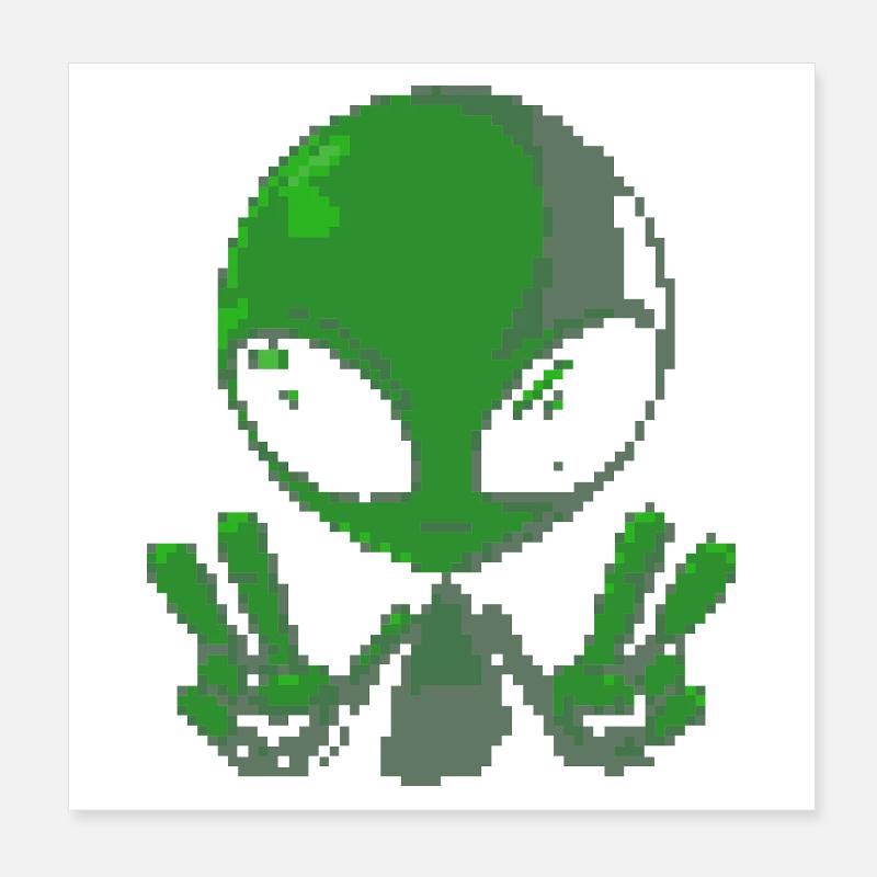 Signe de paix extraterrestre Pixel Green Poster 20 x 20 cm