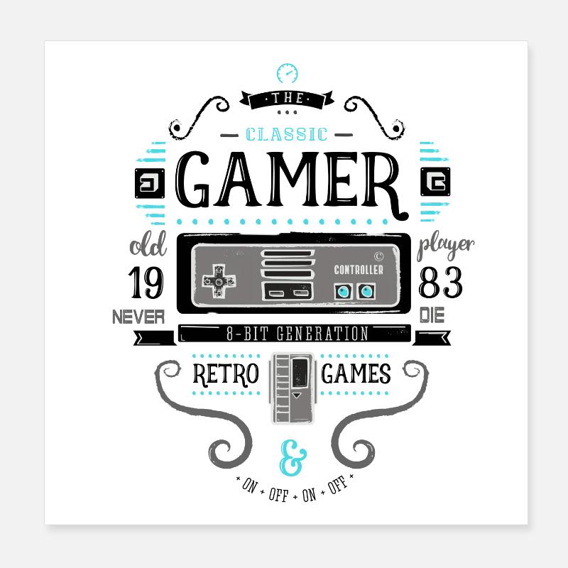 Gamer Rétro Vintage 1983 8bit Console Flipper Nerd Poster 20 x 20 cm