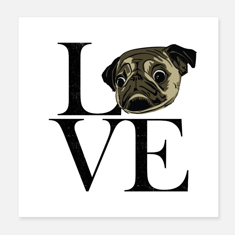 Mops black Poster 20x20 cm