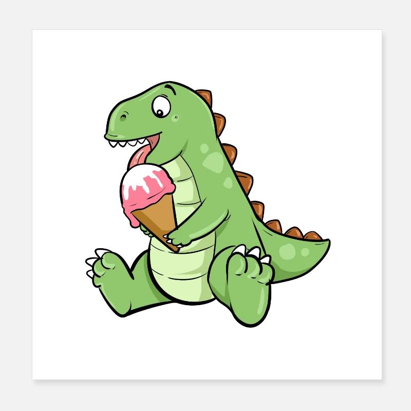 Eiscreme Dino Erdbeereis Dinosaurier T-Rex Saurier Poster 20x20 cm