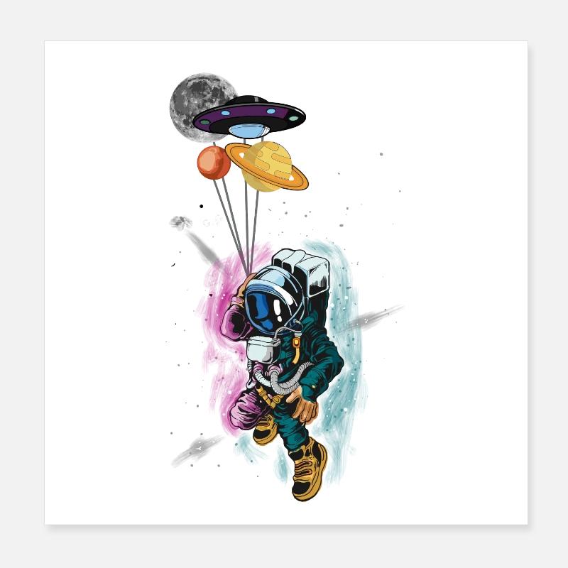 Astronautenplanet Ballon-Kosmisches Abenteuer Poster 20x20 cm