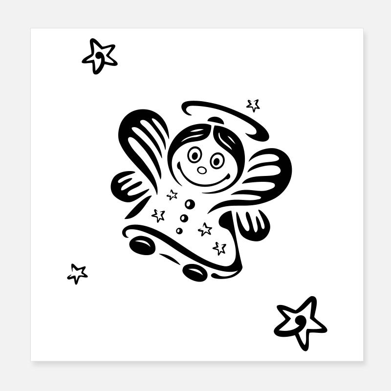 Frohe Weihnachten, Engel mit Sternen, süß. Poster 20x20 cm