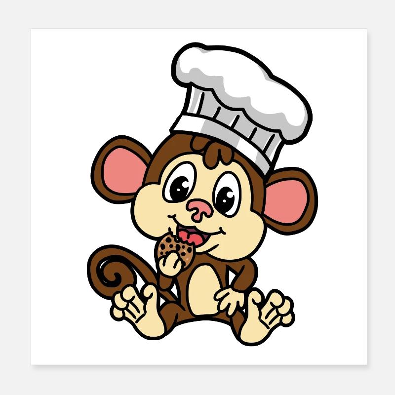 Drôle de petit singe avec biscuit petit baecker Poster 20 x 20 cm