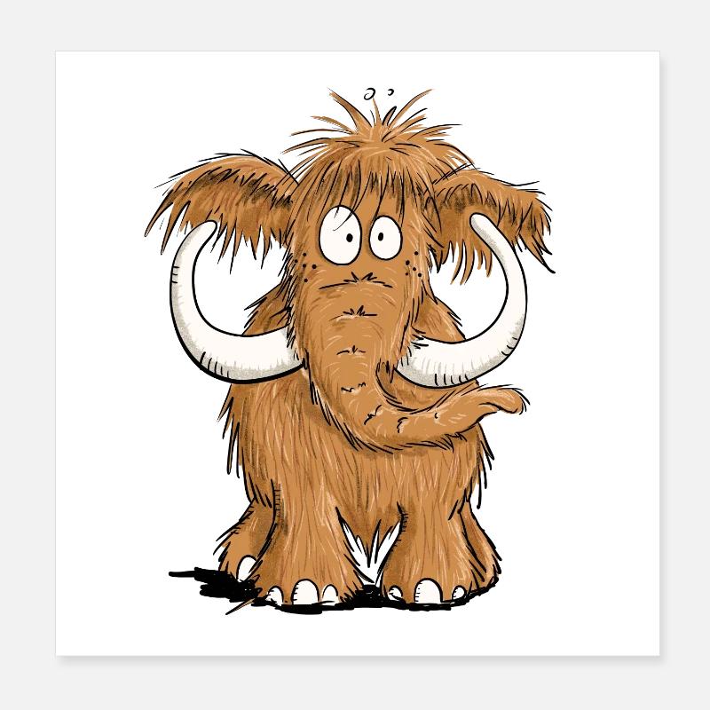 Furry Mammoth I Comic Animals I Elephant Gift Poster 8" x 8" (20x20 cm)