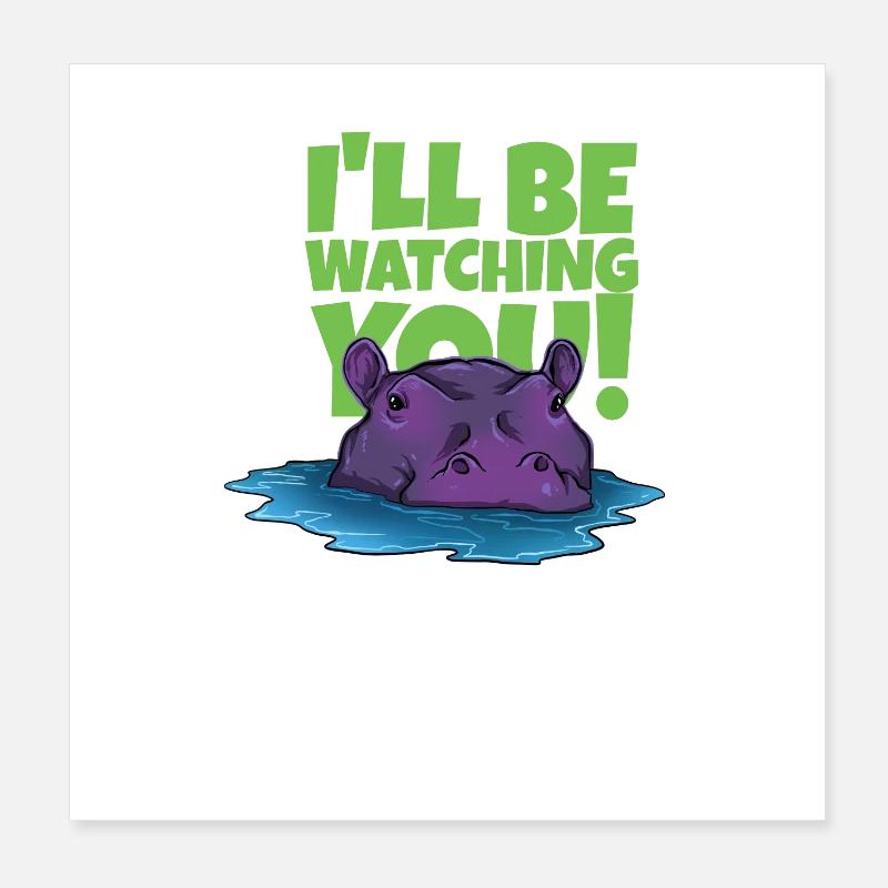 Hippopotame drôle avec texte Poster 20 x 20 cm