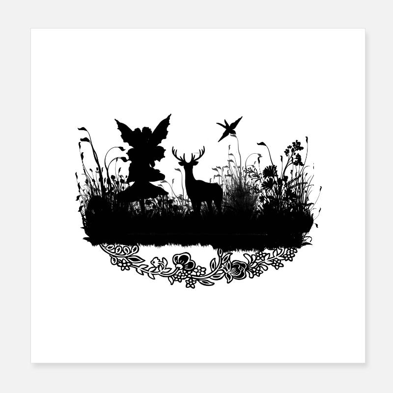 Petite fée avec cerf la nuit Poster 20 x 20 cm