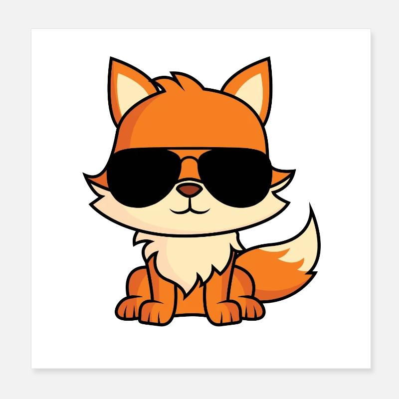 Renard avec lunettes de soleil aviateur Poster 20 x 20 cm