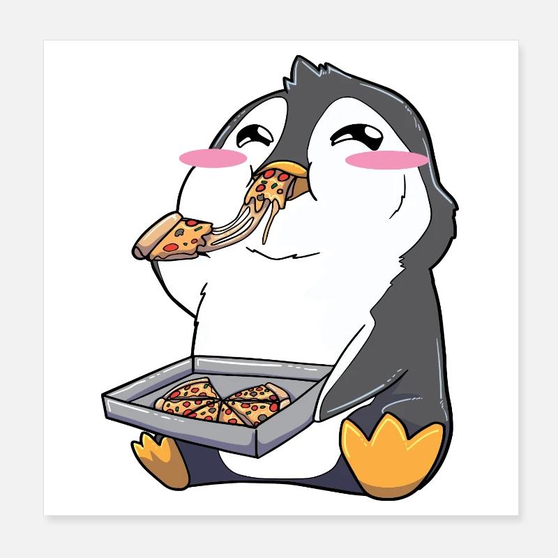 Lustiger Pinguin Pizza Poster 20x20 cm