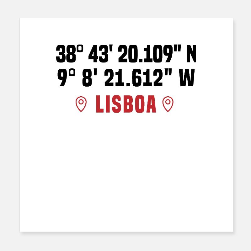 Lisboa Municipal Stamp - Lisbon Coordinates Poster 8" x 8" (20x20 cm)
